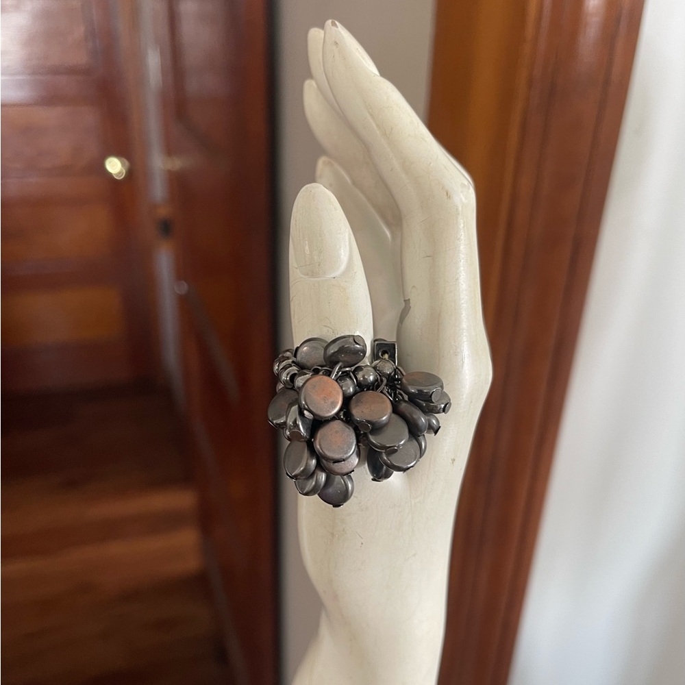 Source Unknown Black and Silver Cluster Disc Statement Ring